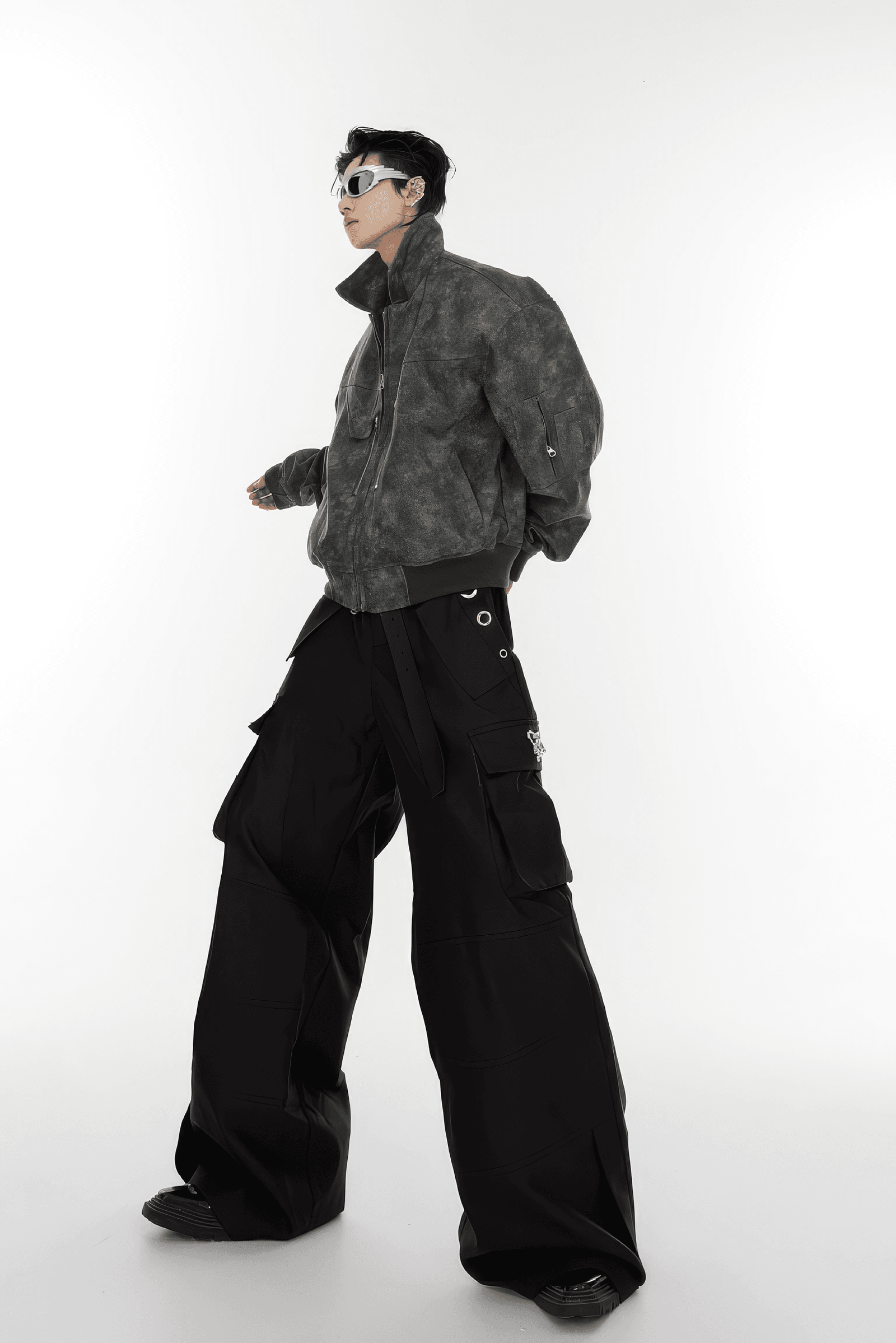 Men’s Trendy Polka Dot Gradient Pink Bomber Jacket with Shoulder Pads & Zipper Details - 4inme