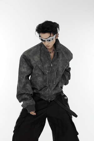 Men’s Trendy Polka Dot Gradient Pink Bomber Jacket with Shoulder Pads & Zipper Details - 4inme