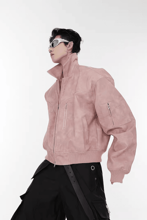 Men’s Trendy Polka Dot Gradient Pink Bomber Jacket with Shoulder Pads & Zipper Details - 4inme