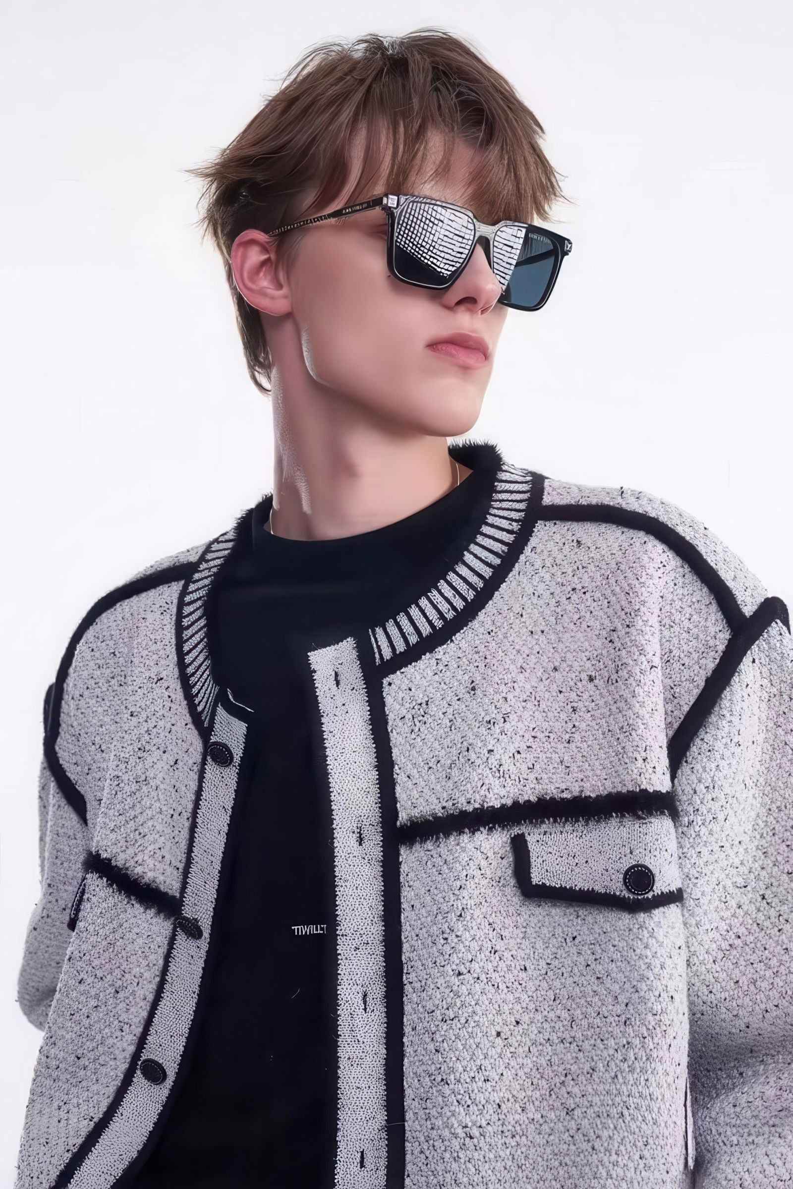 Knitted Sweater Jacket with Mark Pen Design - 4inme