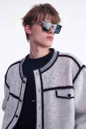 Knitted Sweater Jacket with Mark Pen Design - 4inme