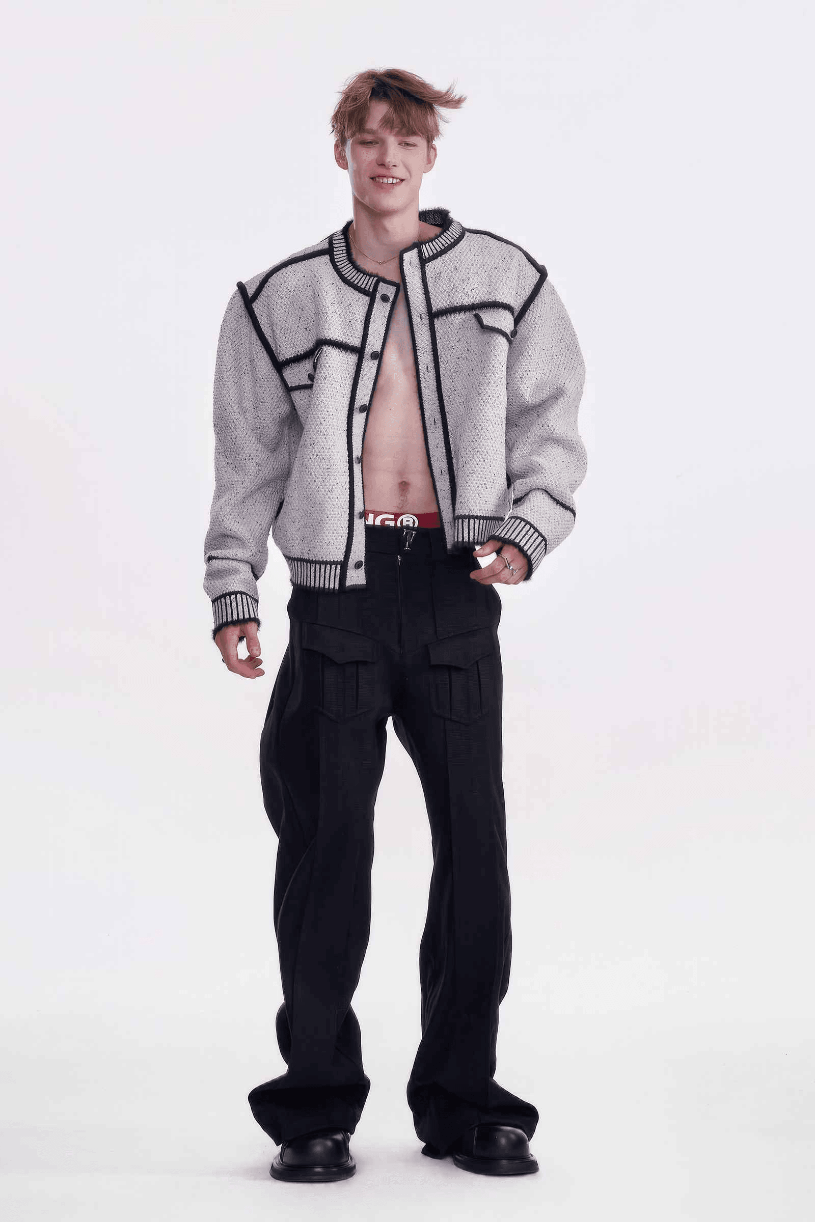 Knitted Sweater Jacket with Mark Pen Design - 4inme