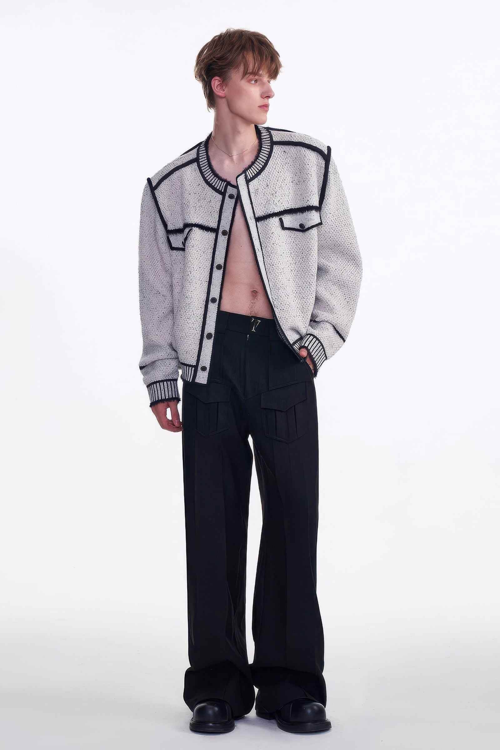 Knitted Sweater Jacket with Mark Pen Design - 4inme