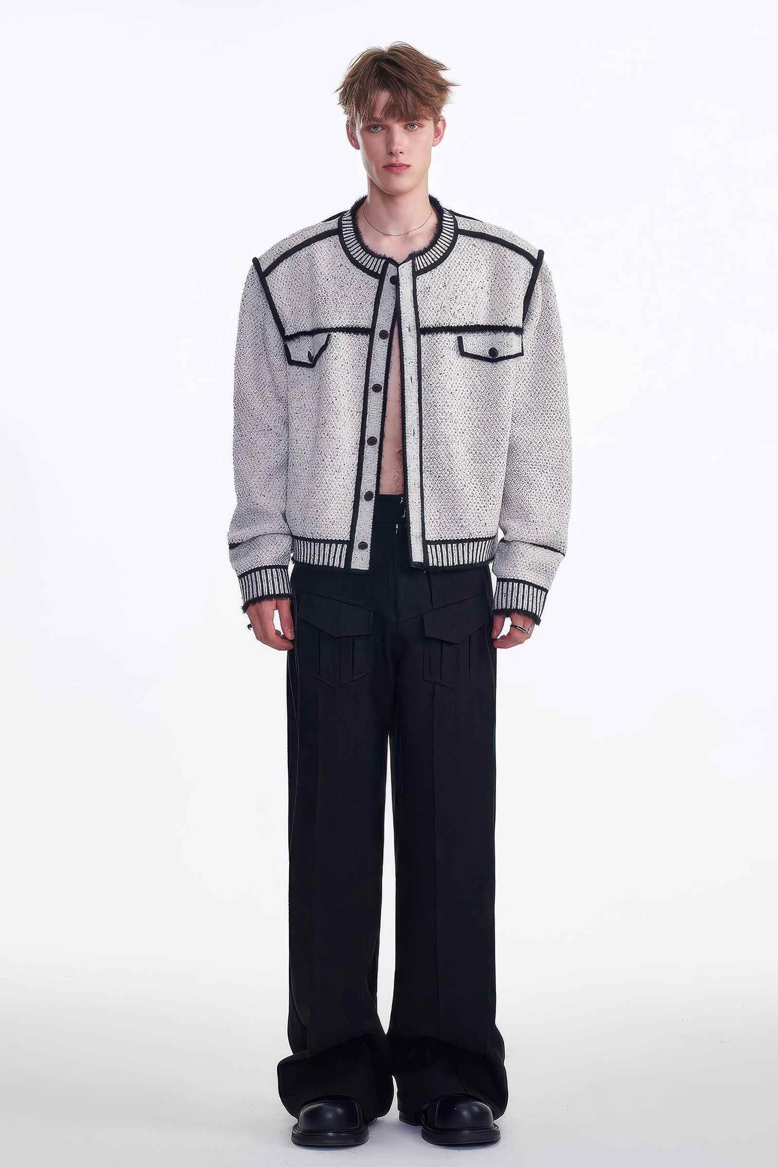 Knitted Sweater Jacket with Mark Pen Design - 4inme