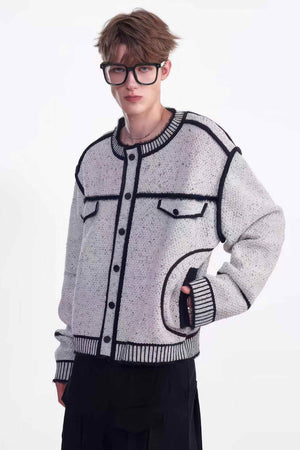 Knitted Sweater Jacket with Mark Pen Design - 4inme