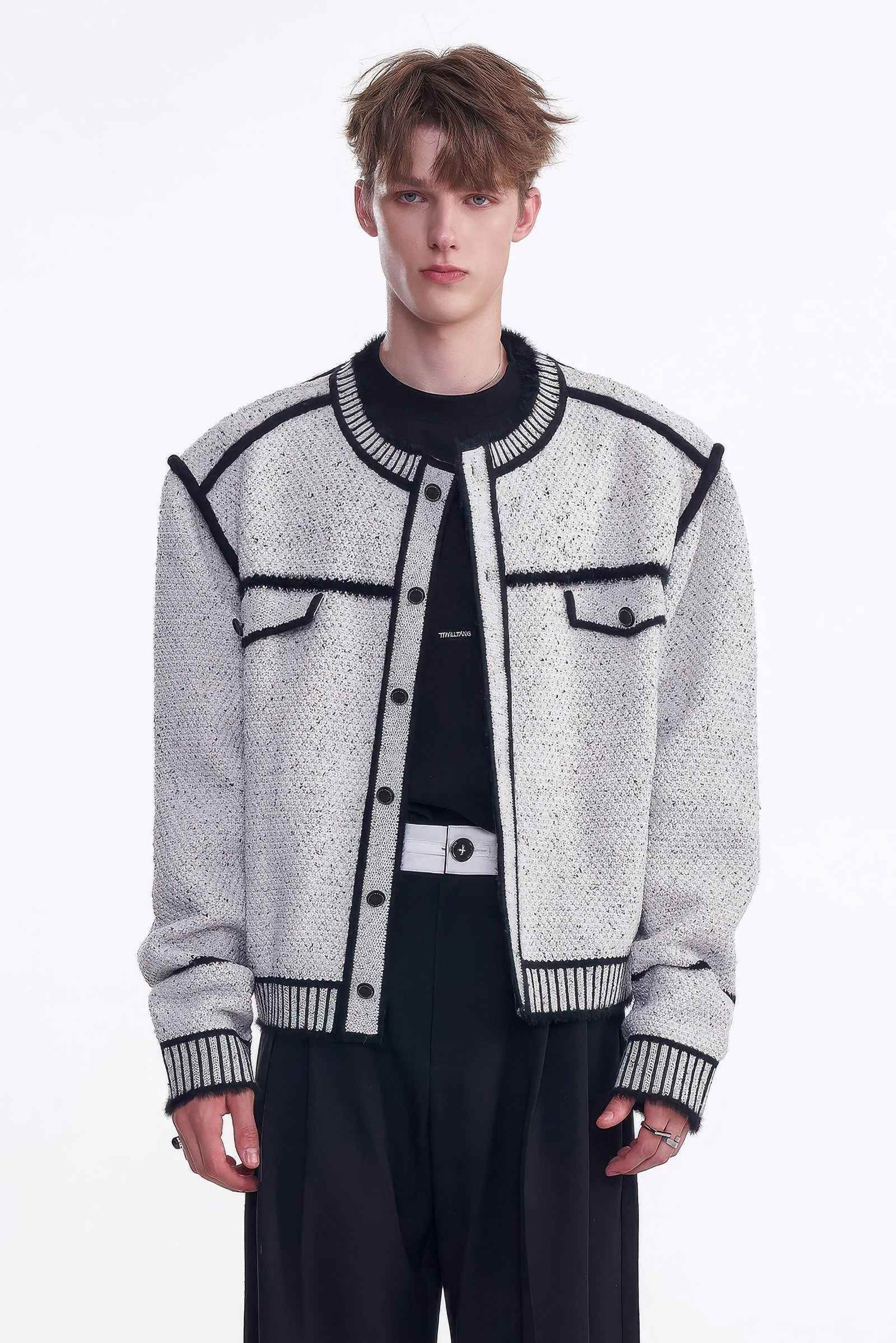 Knitted Sweater Jacket with Mark Pen Design - 4inme