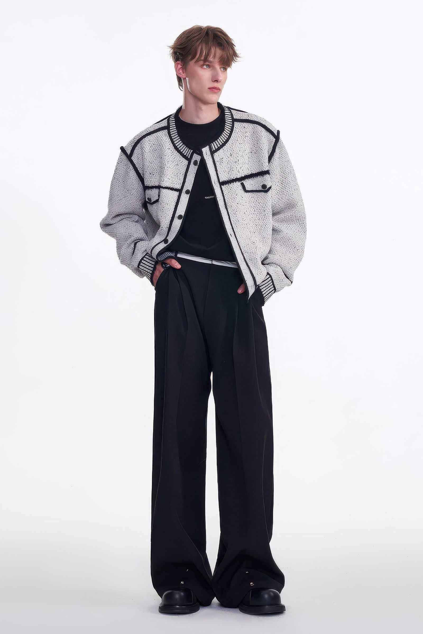 Knitted Sweater Jacket with Mark Pen Design - 4inme