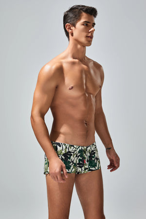 Men's Cotton Boxer Briefs - Botanical Print Breathable Underwear - 4inme