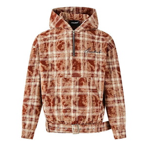 Tie-Dye Hoodie - Half-Zip Belted Checkered Loungewear - 4inme