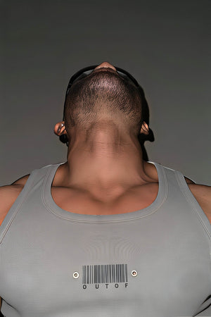 Men's Sleeveless Ribbed Tank with Stud Embroidery – Stretch Gym Wear - 4inme