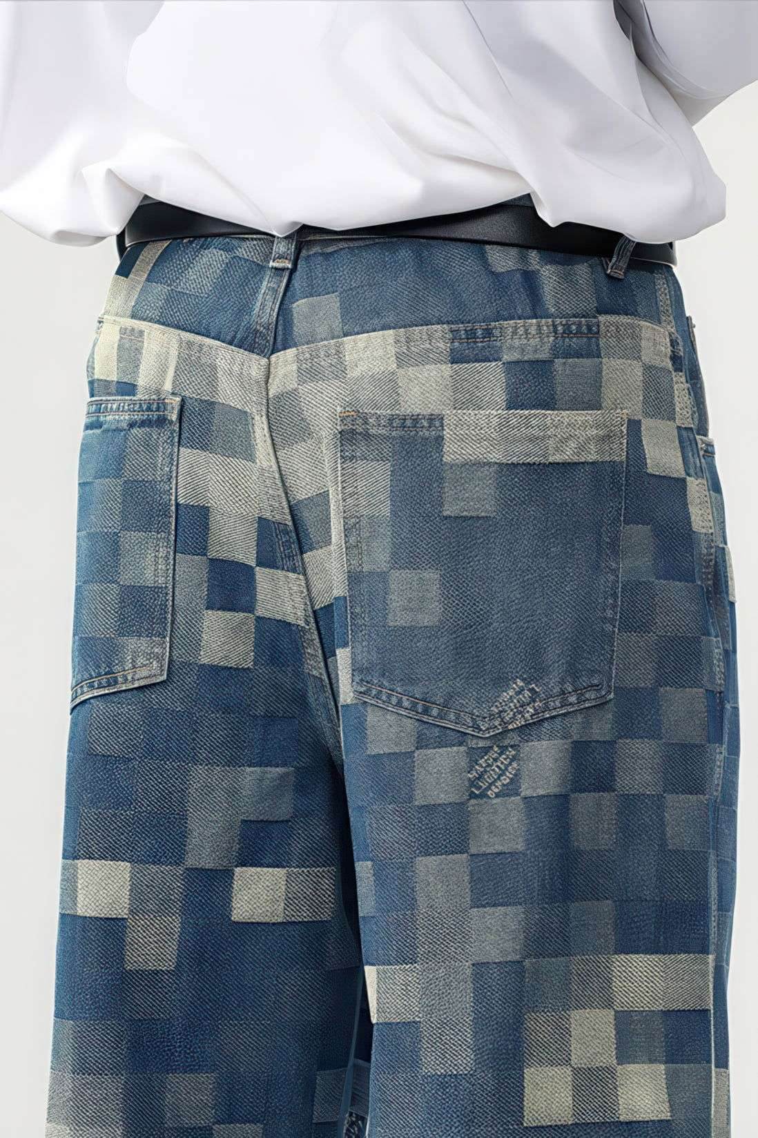 Plaid Patchwork Jeans - Oversized Wide-Leg Streetwear Pants - 4inme