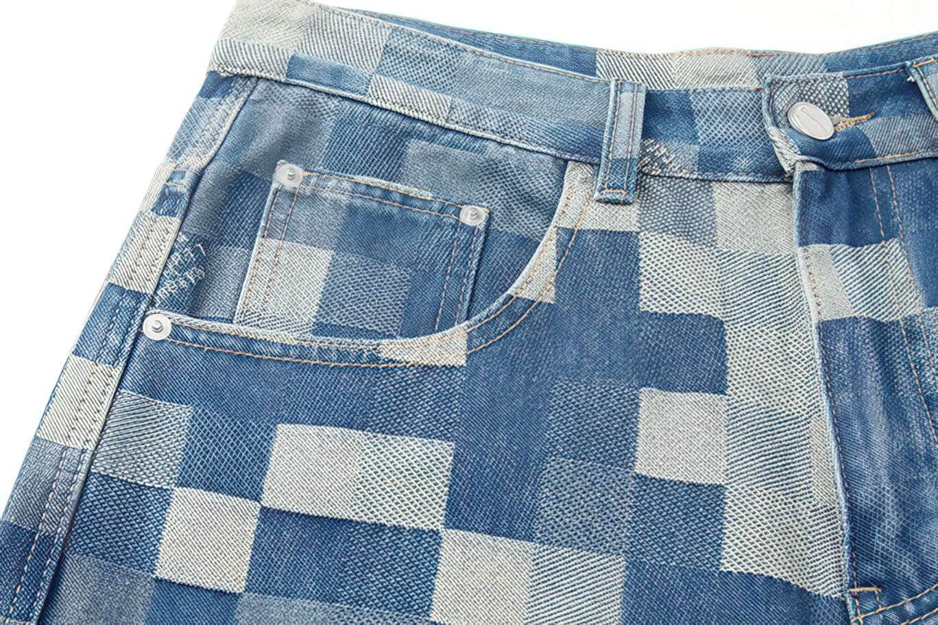 Plaid Patchwork Jeans - Oversized Wide-Leg Streetwear Pants - 4inme