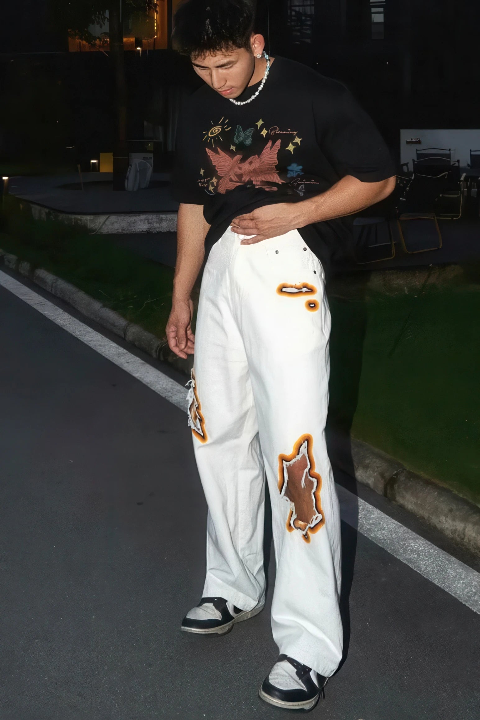 Flame Burnout Distressed Denim Jeans – Bold, Street Style Design - 4inme