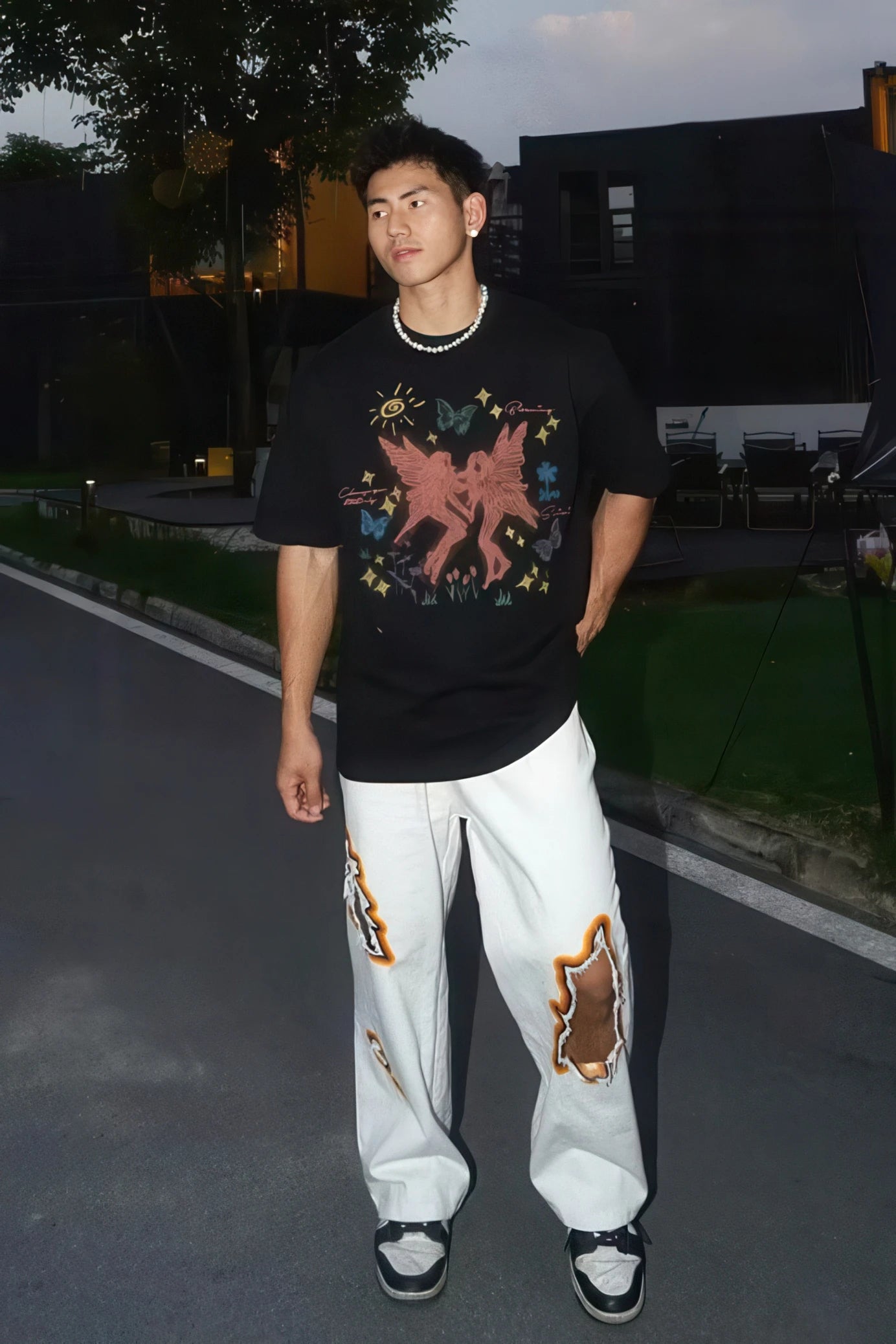 Flame Burnout Distressed Denim Jeans – Bold, Street Style Design - 4inme