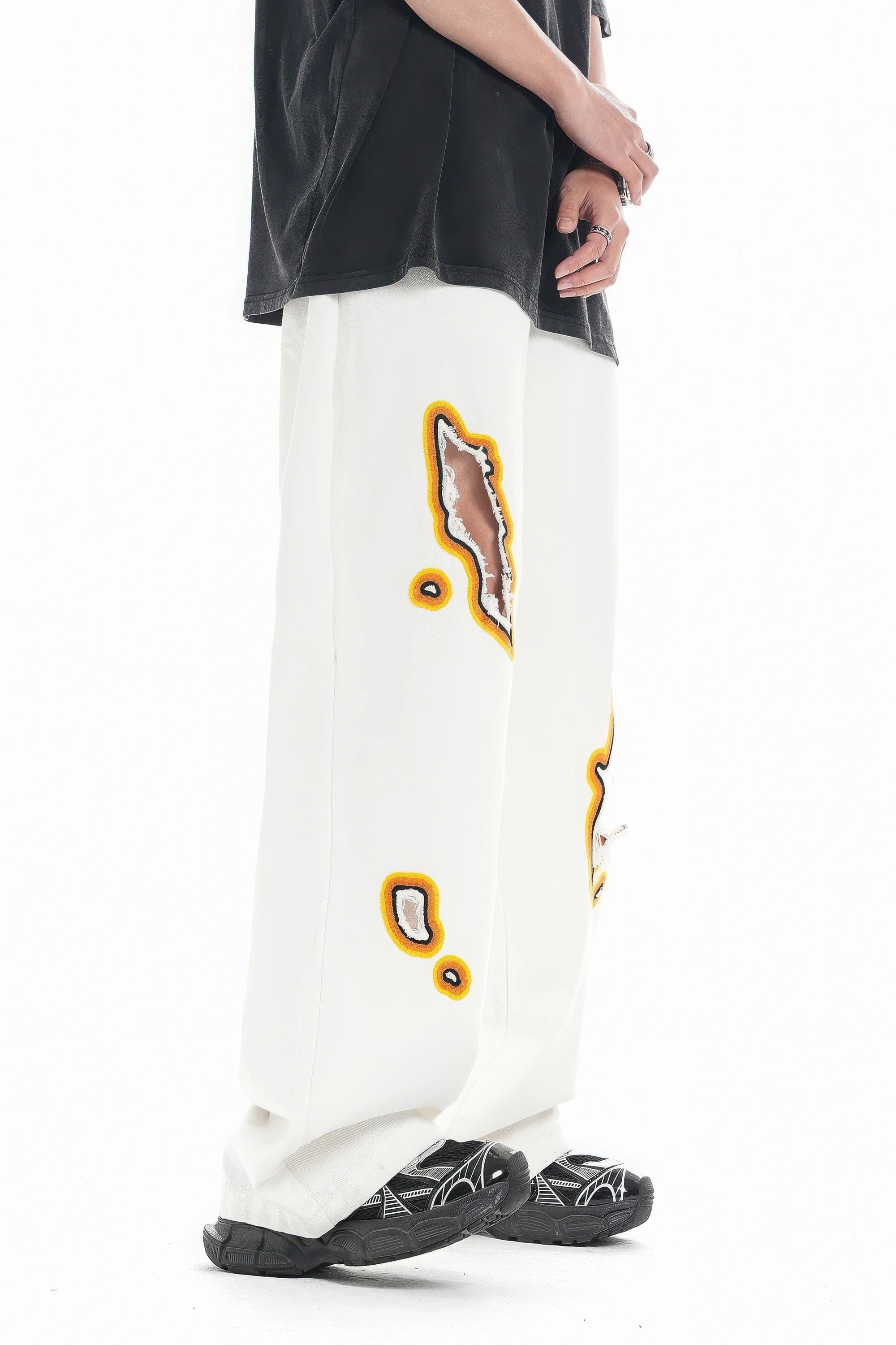 Flame Burnout Distressed Denim Jeans – Bold, Street Style Design - 4inme