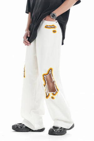 Flame Burnout Distressed Denim Jeans – Bold, Street Style Design - 4inme