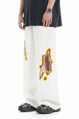 Flame Burnout Distressed Denim Jeans – Bold, Street Style Design - 4inme