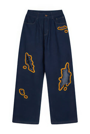 Flame Burnout Distressed Denim Jeans – Bold, Street Style Design - 4inme