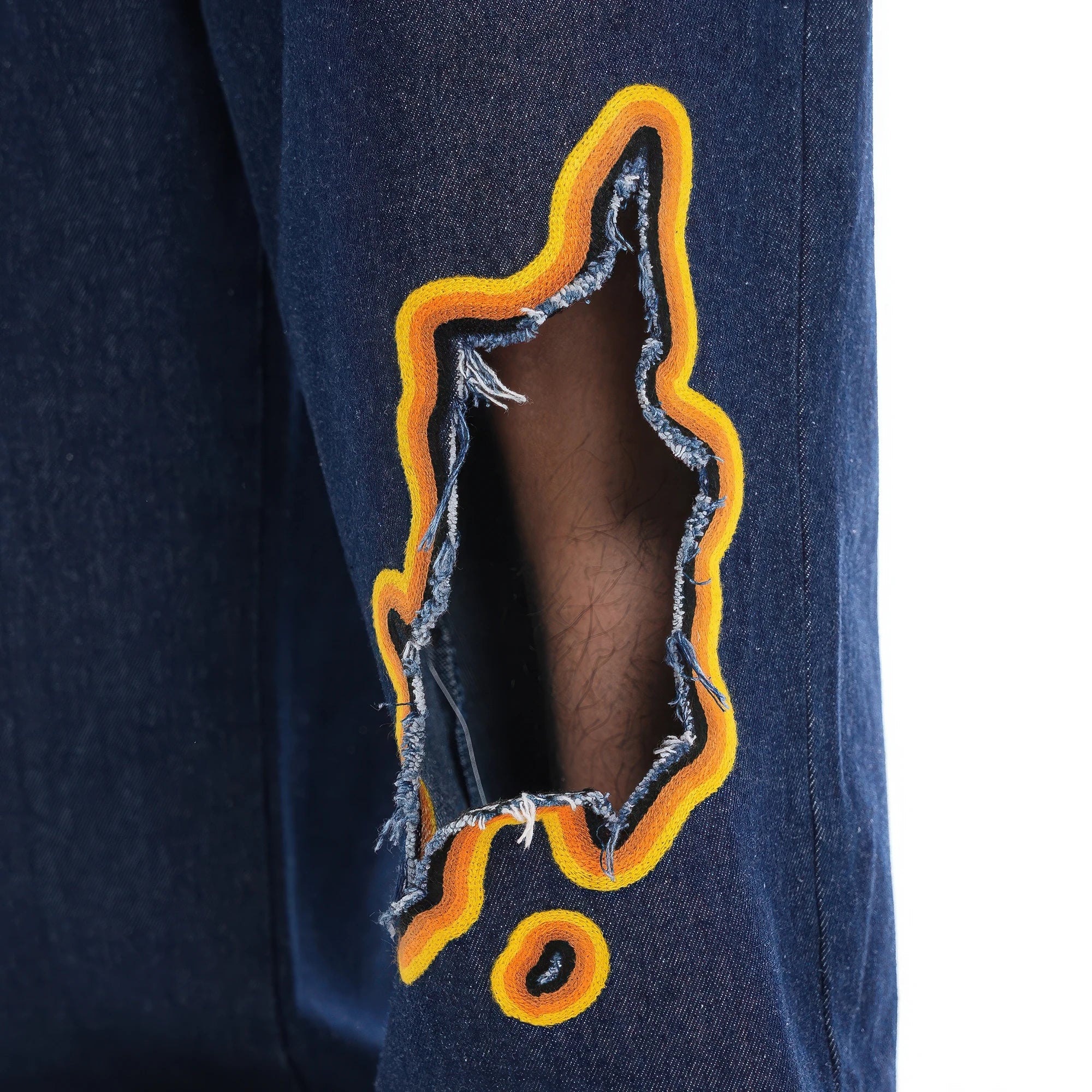 Flame Burnout Distressed Denim Jeans – Bold, Street Style Design - 4inme