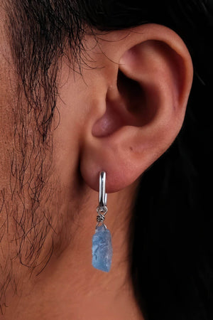 Raw Aquamarine Drop Earrings - Unique Blue Stone Design - 4inme