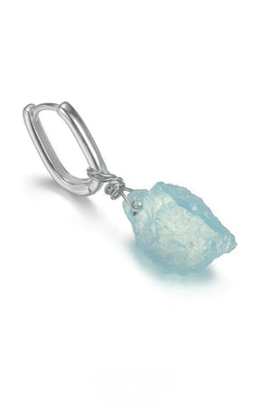 Raw Aquamarine Drop Earrings - Unique Blue Stone Design - 4inme