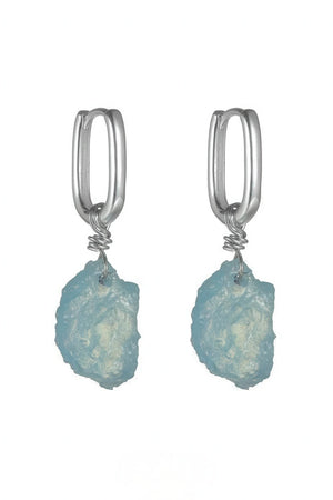 Raw Aquamarine Drop Earrings - Unique Blue Stone Design - 4inme