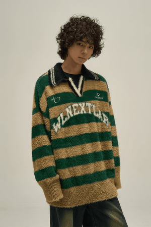 Retro American Style Oversized Knit Sweater for Couples - Winter Cozy Wear - 4inme