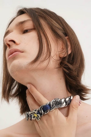 Satin Floral Cuban Chain - Unisex Ribbon Necklace Statement Piece - 4inme