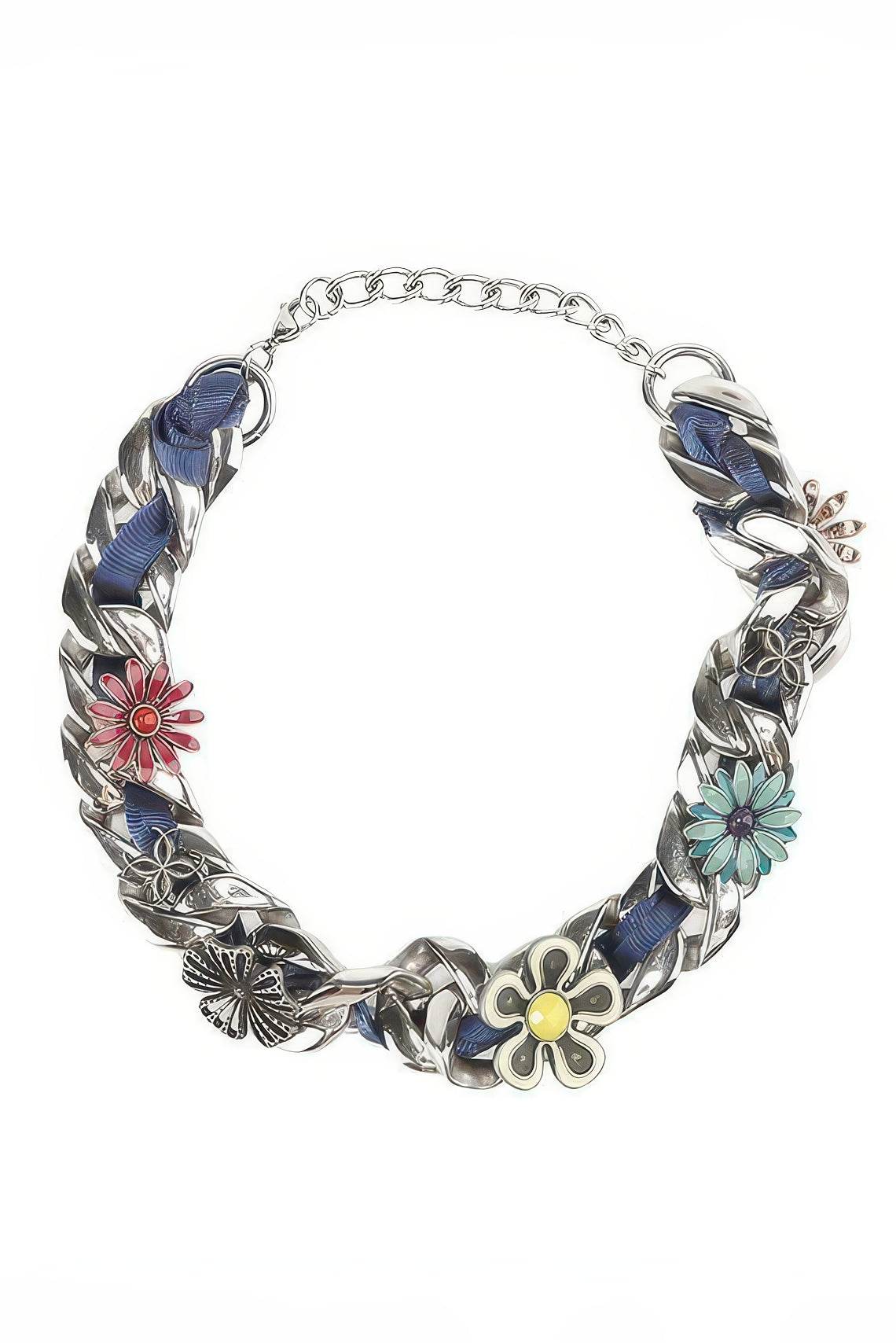 Satin Floral Cuban Chain - Unisex Ribbon Necklace Statement Piece - 4inme