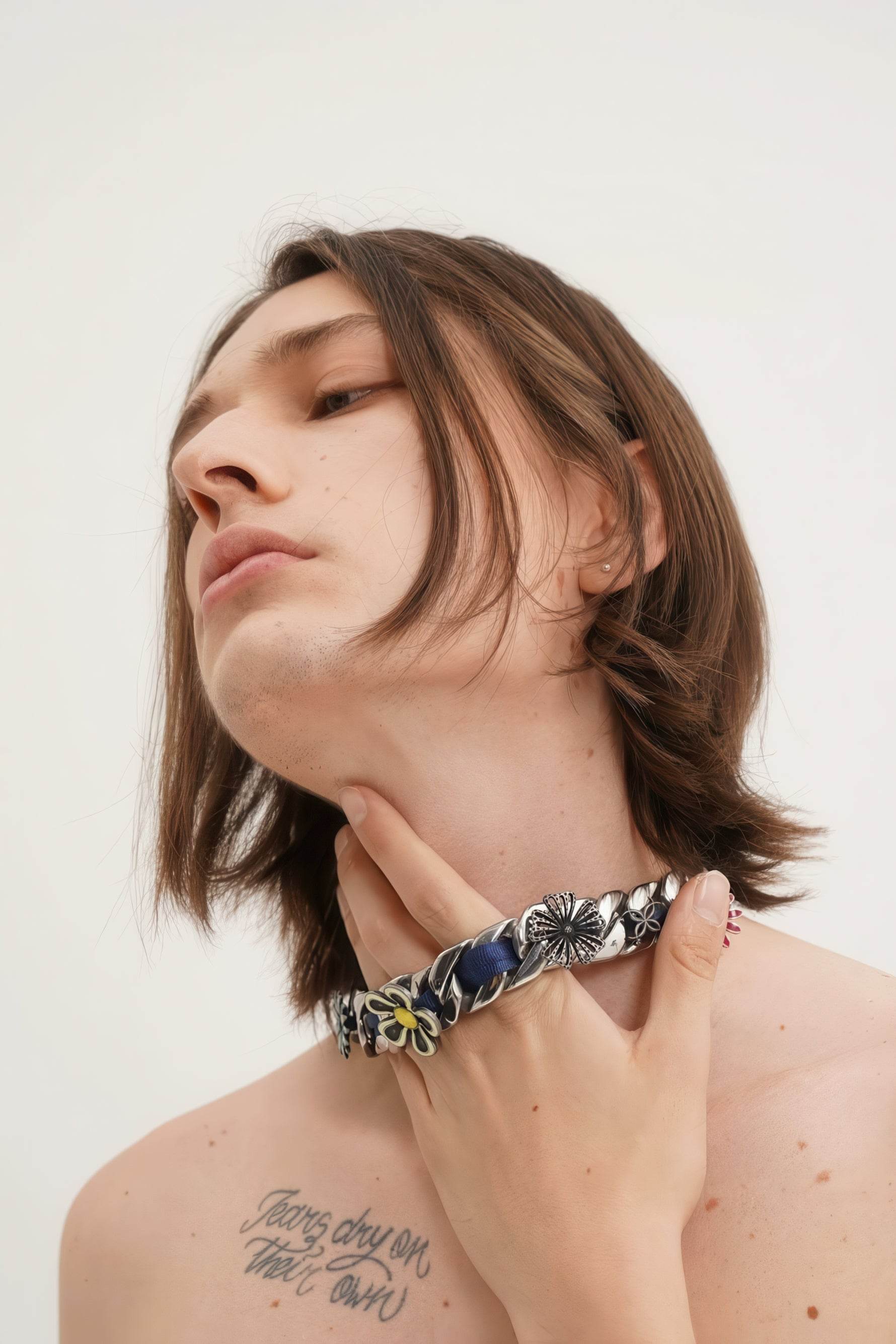 Satin Floral Cuban Chain - Unisex Ribbon Necklace Statement Piece - 4inme