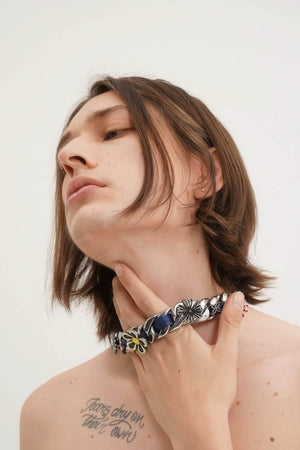 Satin Floral Cuban Chain - Unisex Ribbon Necklace Statement Piece - 4inme