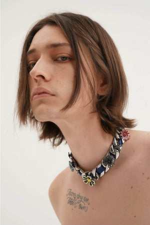 Satin Floral Cuban Chain - Unisex Ribbon Necklace Statement Piece - 4inme