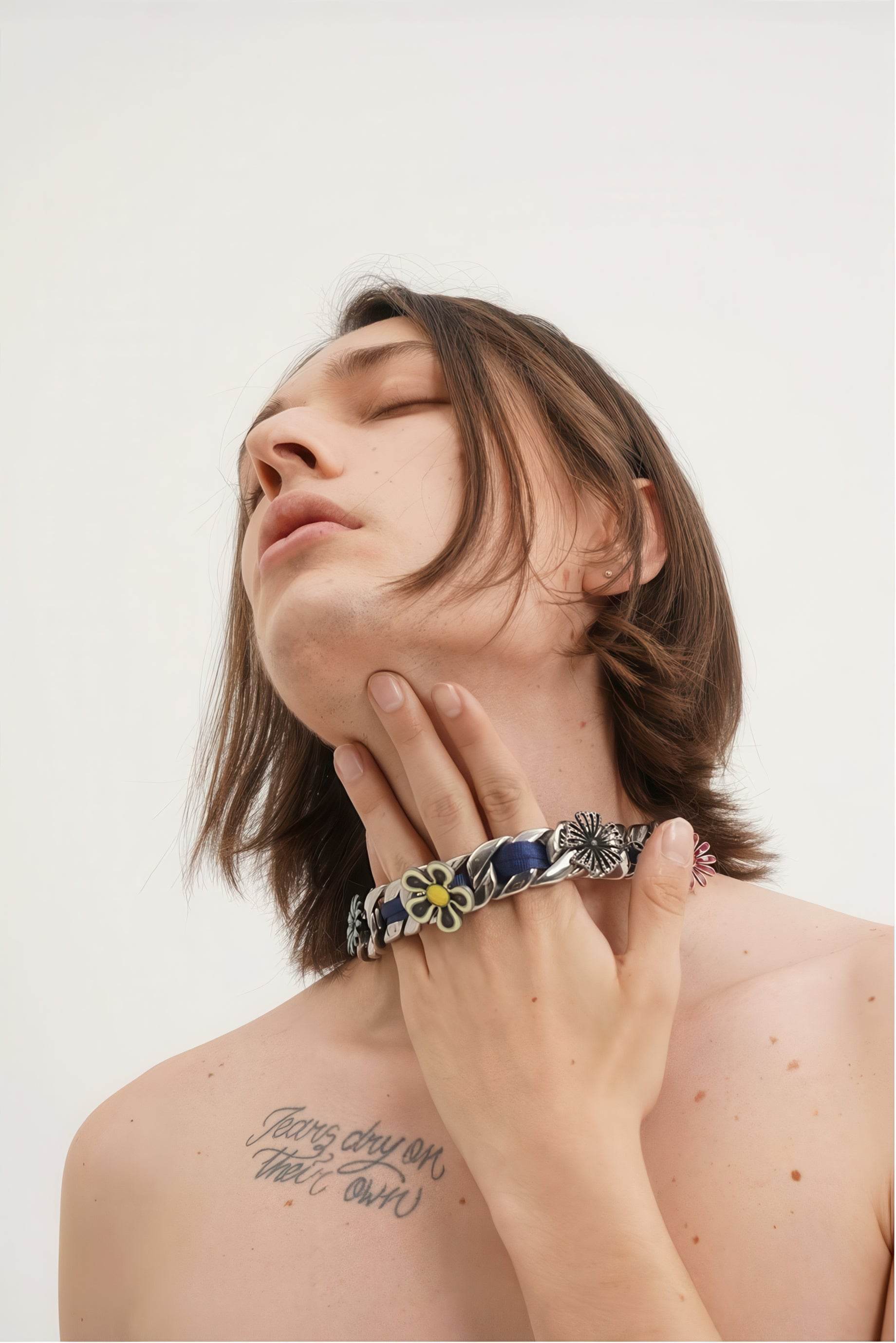 Satin Floral Cuban Chain - Unisex Ribbon Necklace Statement Piece - 4inme