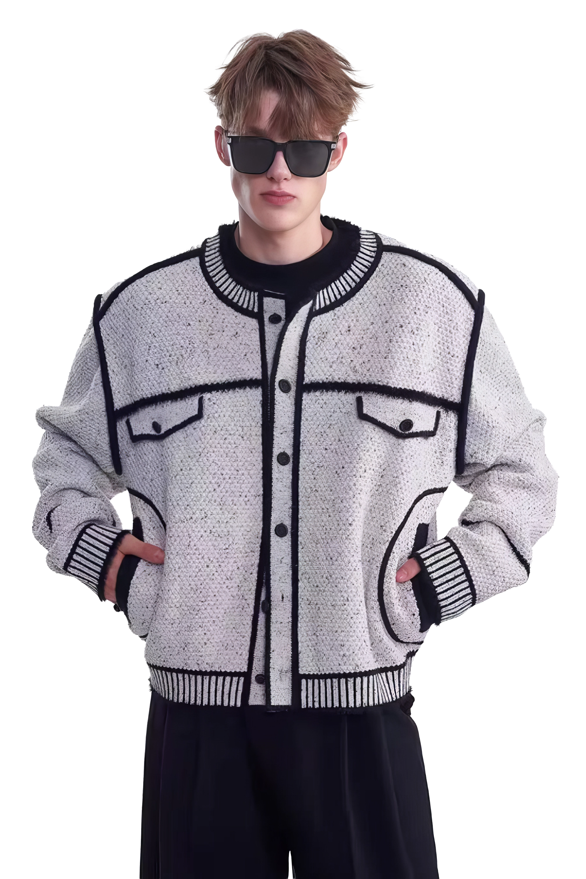 Strikket sweater jakke med markørpen design