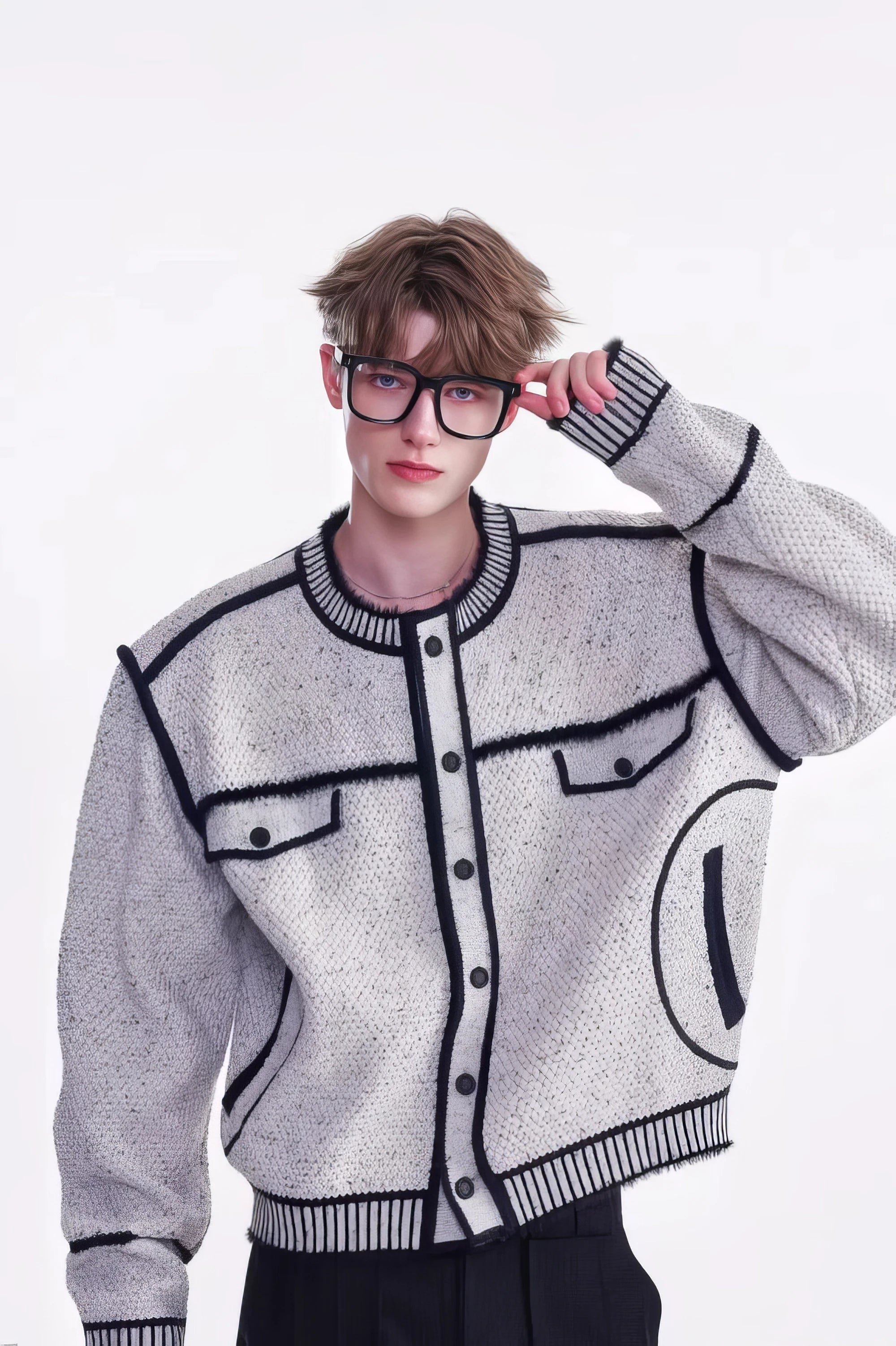 Knitted Sweater Jacket with Mark Pen Design