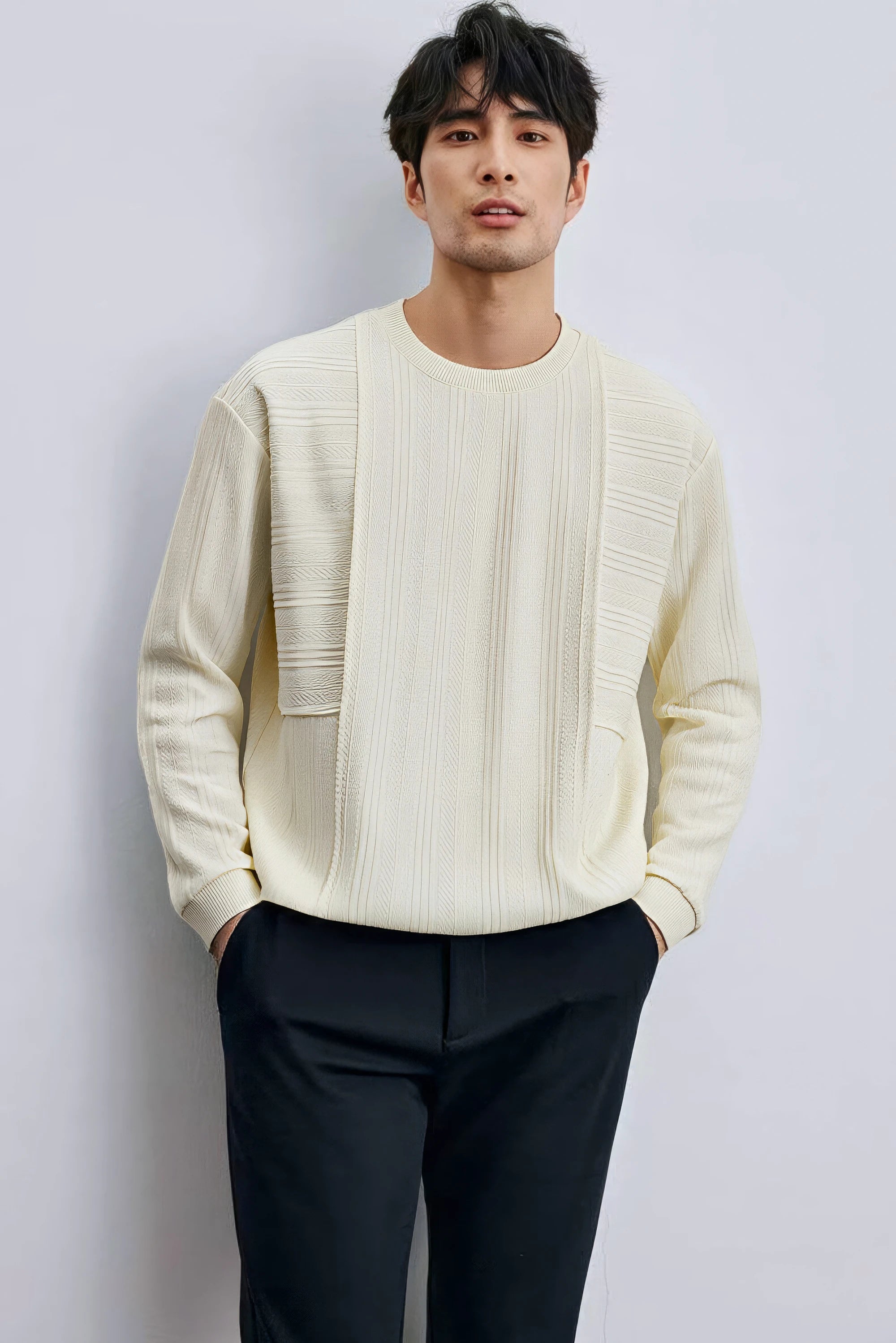 Maglione da uomo a maniche lunghe in maglia con motivo testurizzato