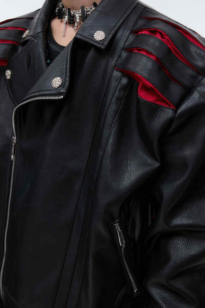 Short Deconstructed Biker Leather Jacket - Pleated Spine and Heavy Stitching - 4inme