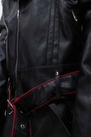 Short Deconstructed Biker Leather Jacket - Pleated Spine and Heavy Stitching - 4inme