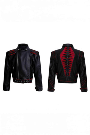 Short Deconstructed Biker Leather Jacket - Pleated Spine and Heavy Stitching - 4inme