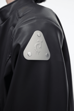 Short Leather Jacket – Modern Sculptural Design with Metal Logo - 4inme