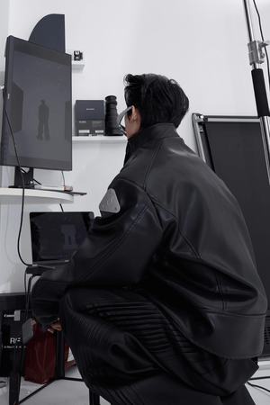 Short Leather Jacket – Modern Sculptural Design with Metal Logo - 4inme