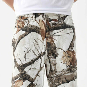 Stylish Tree Print Straight-Leg Denim Pants - Casual Wide-Leg Design for Men - 4inme
