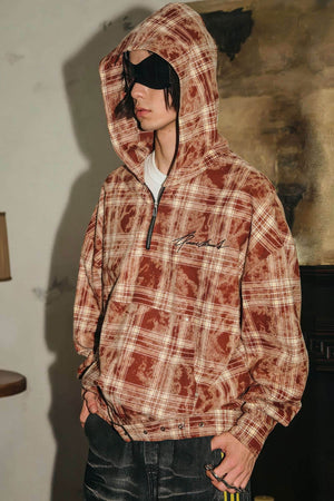 Tie-Dye Hoodie - Half-Zip Belted Checkered Loungewear - 4inme