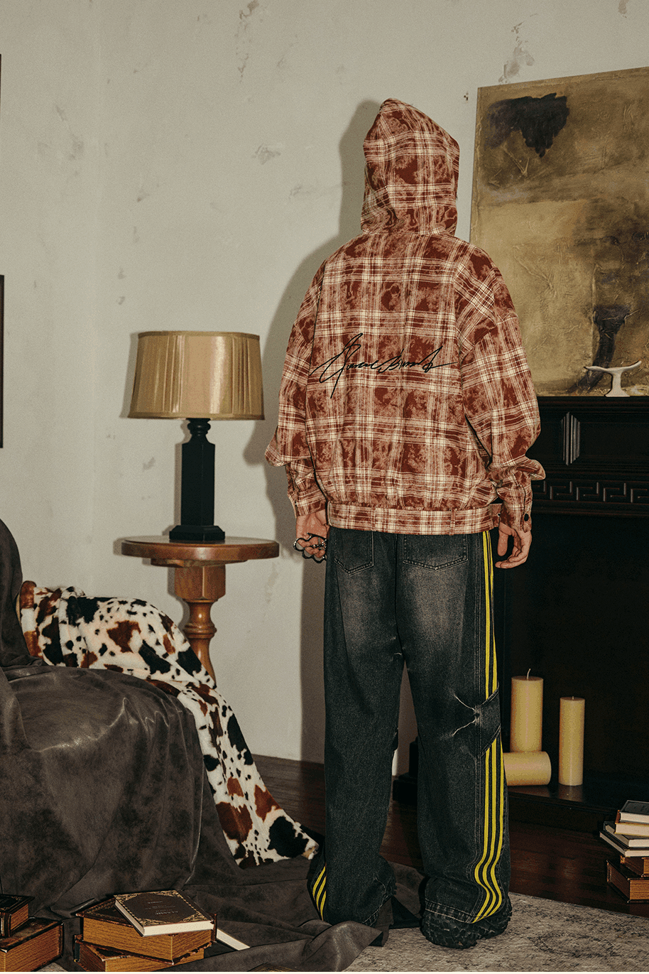 Tie-Dye Hoodie - Half-Zip Belted Checkered Loungewear - 4inme