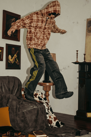 Tie-Dye Hoodie - Half-Zip Belted Checkered Loungewear - 4inme