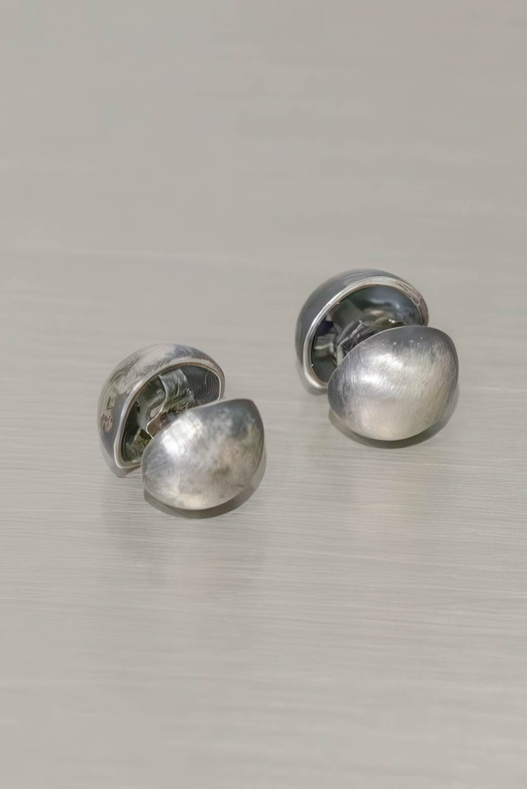 Vintage Dimensional Earrings - Distressed Double-Sided Hemisphere Studs - 4inme