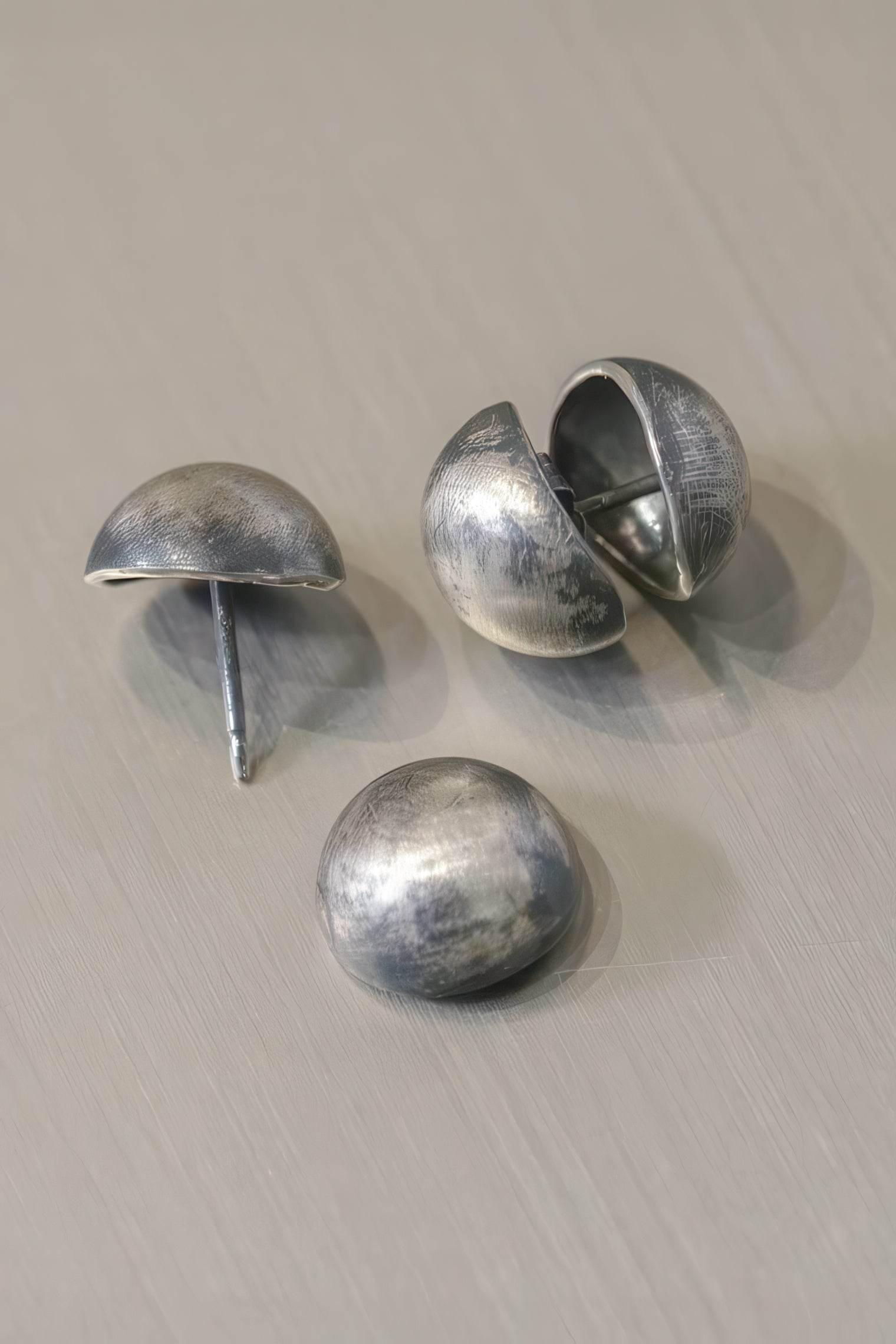 Vintage Dimensional Earrings - Distressed Double-Sided Hemisphere Studs - 4inme