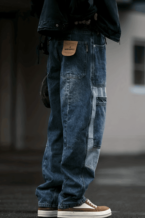 Vintage Washed 15oz Denim Cargo Pants – Loose Fit - 4inme