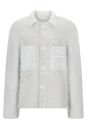 White Chunky Knit Cardigan - Ceramic Button & Shawl Collar Design - 4inme