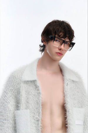 White Chunky Knit Cardigan - Ceramic Button & Shawl Collar Design - 4inme